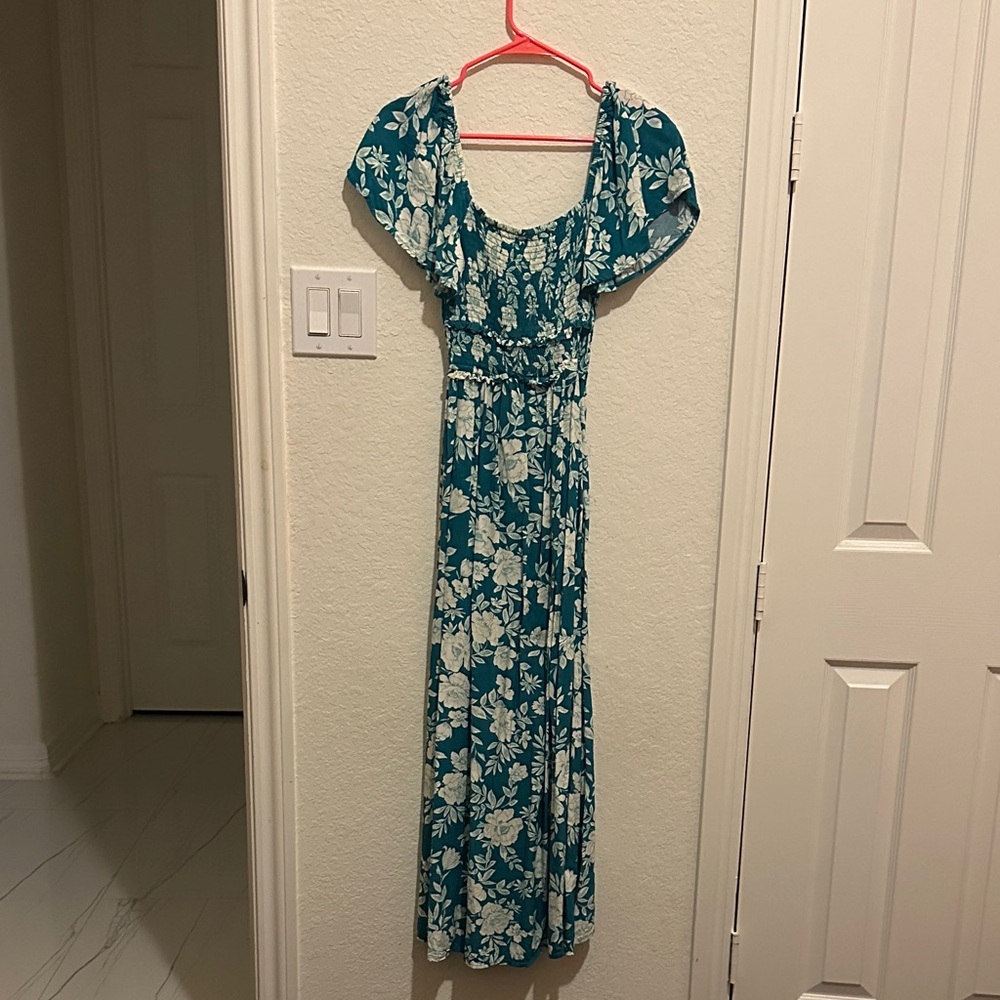 Patrons of Peace Teal and White Floral Maxi Dress